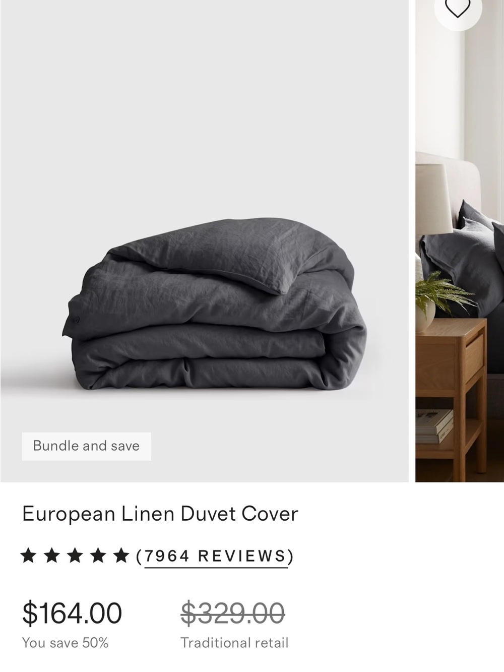 Quince European linen duvet cover, full/queen, charcoal
